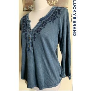Lucky Brand Embroidered Floral Quarter Sleeve Top